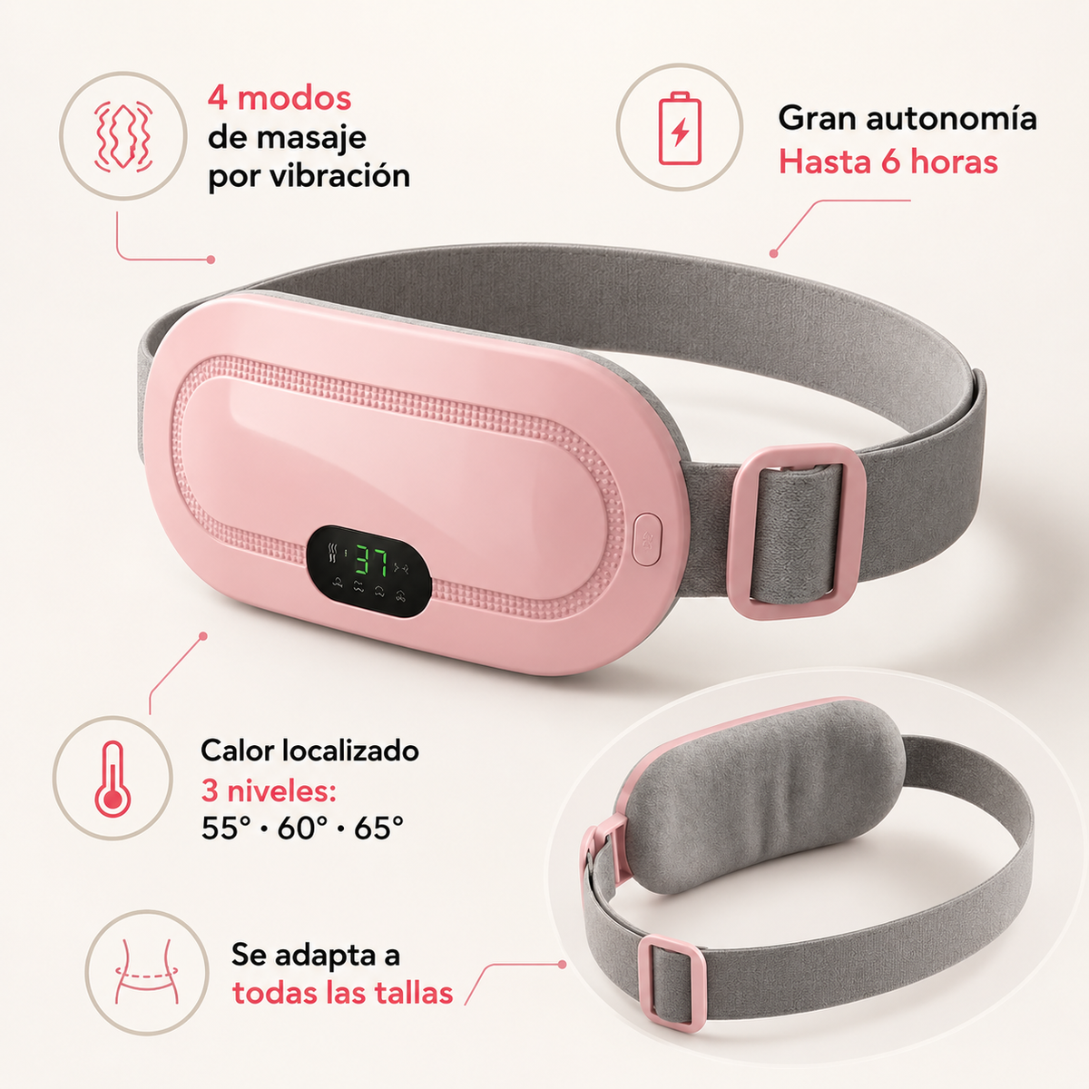 ALIVIARE™ – Cinturón menstrual con calor y masaje relajante